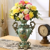 欧式田园花瓶美式复古客厅树脂干花器仿古双耳工艺品装饰插花摆件