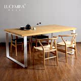 现代简约铁艺实木餐桌双人多人办公桌书房书桌北欧风情饭桌