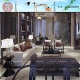 新中式实木沙发椅组合样板房别墅现代中式布艺沙发酒店会所家具
