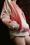 韩国东大门代购秋新款棒球服粉色爱心刺绣拼接防晒薄款潮款女外套