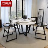北欧圆形餐桌带转盘 大理石餐桌椅组合6人 小户型圆桌4人家具饭桌