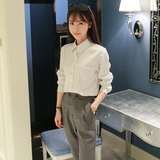 2016春装新款女装韩版时尚套装女格子衬衫九分休闲哈伦裤两件套装