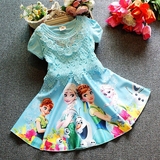迪士尼白雪公主公主裙冰雪艾莎短袖连衣裙儿童表演服大裙摆童装裙