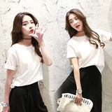 韩国白色t恤女韩版宽松纯棉短袖夏季纯色短款学生上衣韩范简约潮