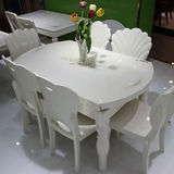 实木烤漆圆桌 可伸缩折叠钢化玻璃餐桌 小户型餐桌椅组合圆形饭桌
