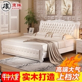 软包靠背实木床白色现代简约双人婚床 欧式床1.8/1.5米高箱储物床
