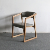 北欧休闲餐椅宜家咖啡厅皮艺沙发椅接待简约现代实木单人扶手椅子