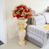 欧式金色罗马柱陶瓷花瓶客厅酒店卧室内仿真花卉假花落地花艺套装