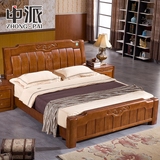 中派 橡木实木床1.5米1.8m储物高箱床现代中式板式双人床木板床