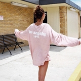 韩国洋气后背字母长袖T恤女夏季中长款宽松套头学生夏天防晒上衣
