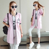 2016夏季新款韩版休闲棒球服防晒衣女中长款中袖粉色学生外套薄款