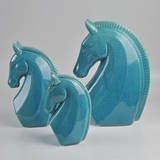 欧式抽象后现代蓝色裂纹陶瓷马头摆设 家具家居软装饰品工艺摆件