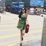 2016夏装新款军绿色时尚连衣裙无袖背心中长款短裙韩版女装夏季潮