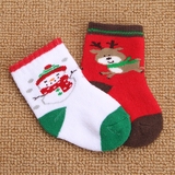 哥登宝儿童袜子加厚纯棉宝宝袜子冬加厚圣诞袜松口0-3个月0-1-3岁