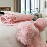 韩式网红针织毛球毯休闲谈 婴儿童毯 午睡毯外出披肩装饰ins系列