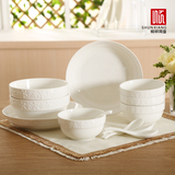 顺祥德加陶瓷韩式浮雕餐具套装碗6头盘子2个汤勺4微波沪烤箱适用