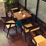 北欧复古咖啡厅桌椅 水曲柳实木 主题餐厅扶手餐椅休闲西餐厅桌椅