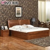 纯实木双人床 现代中式红橡木1.8米卧室实木床高箱储物品牌家具床