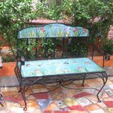 包邮 别墅庭院花园阳台露台双人椅 彩绘马赛克铁艺桌椅休闲椅创意