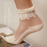 韩国超仙水晶袜子中学生堆堆全棉短袜少女秋冬季蕾丝玻璃丝袜防滑