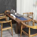 复古中式实木茶桌泡茶桌功夫茶几 整板不规则自然边餐桌 做旧茶台
