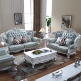 欧式沙发组合真皮沙发客厅实木雕花别墅高档法式123皮艺沙发家具