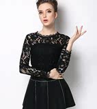 2015春季街头新款打底单件女装短款修身纯色网纱上衣特价蕾丝衫