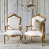 法国高端复古路易十五风格雕花实木单人软垫扶手椅休闲沙发椅