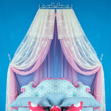 浪漫紫色挂墙式圆顶公主床床幔加密蚊帐双层蕾丝荷叶边1.5双人床