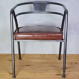 美式复古乡村铁艺餐椅休闲靠背带扶手金属椅PU皮椅铁皮椅餐厅椅子