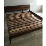 新中式原木双人床简约现代黑胡桃木床全实木床1.8米靠背成人婚床