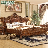 欧式床别墅奢华双人大床2米真皮床加厚实木雕花婚床进口头层牛皮