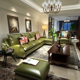 小户型客厅宜家北欧真皮沙发 简约美式风格皮布三人转角沙发组合