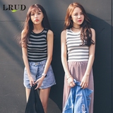 LRUD2016夏季新款韩版条纹百搭针织吊带背心女修身显瘦打底背心
