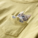 韩版口袋猫咪刺绣短袖女T恤宽松纯色休闲上衣夏竹节棉体恤女半袖