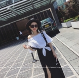 2016夏季新款女装 学生背带裙长裙  黑色开叉裙子泰国潮牌半裙