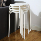 潮土出口正品欧式时尚简约白色钢管塑料家用可叠放小凳子餐椅 4张
