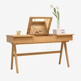 日式新款实木梳妆台简约现代翻盖化妆桌小户型多功能橡木电脑书桌