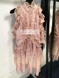 2016年夏季新款 古力娜扎浅粉色碎花个性时尚同款 花仙子美颜裙子