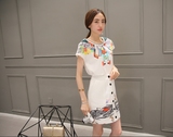 2016新款女装夏季两件套韩版高腰连衣裙短裙女雪纺短袖白色裙套装