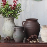 中式仿古做旧手工粗陶花瓶花插花器花盆土陶红陶黑陶陶罐坛子
