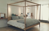 现代简约实木架子床北欧文艺双人床1.8大床四柱床老榆木卧室家具