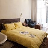 水洗棉四件套床笠1.8m 纯棉被套纯色床单 全棉暖色调床品 栀子黄