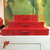新中式软装现代简约摆件样板房红色木质带扣漆器长方形装饰品盒子