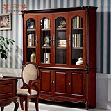 美式实木书柜 复古欧式书房单个自由组合书柜 带门大书橱书房家具