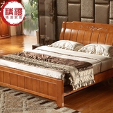 精澄家居式实木床古典简约雕花双人床橡木大床家具1.5米 1.8米
