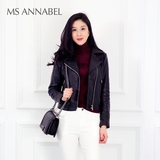 Ms Annabel2016春季新款小羊皮夹克修身侧拉链短款潮机车皮衣女士