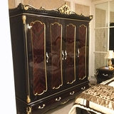 欧式 新古典4门衣柜黑色烤漆高档衣柜四门卧室大容量实木储物柜