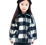 南西象秋冬装新款女童羊毛呢子大衣加厚黑白格子毛呢外套韩版