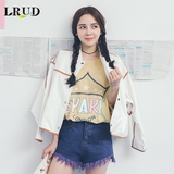 LRUD2016春季新款韩版原宿风短款夹克工装女宽松蝙蝠袖休闲棒球服